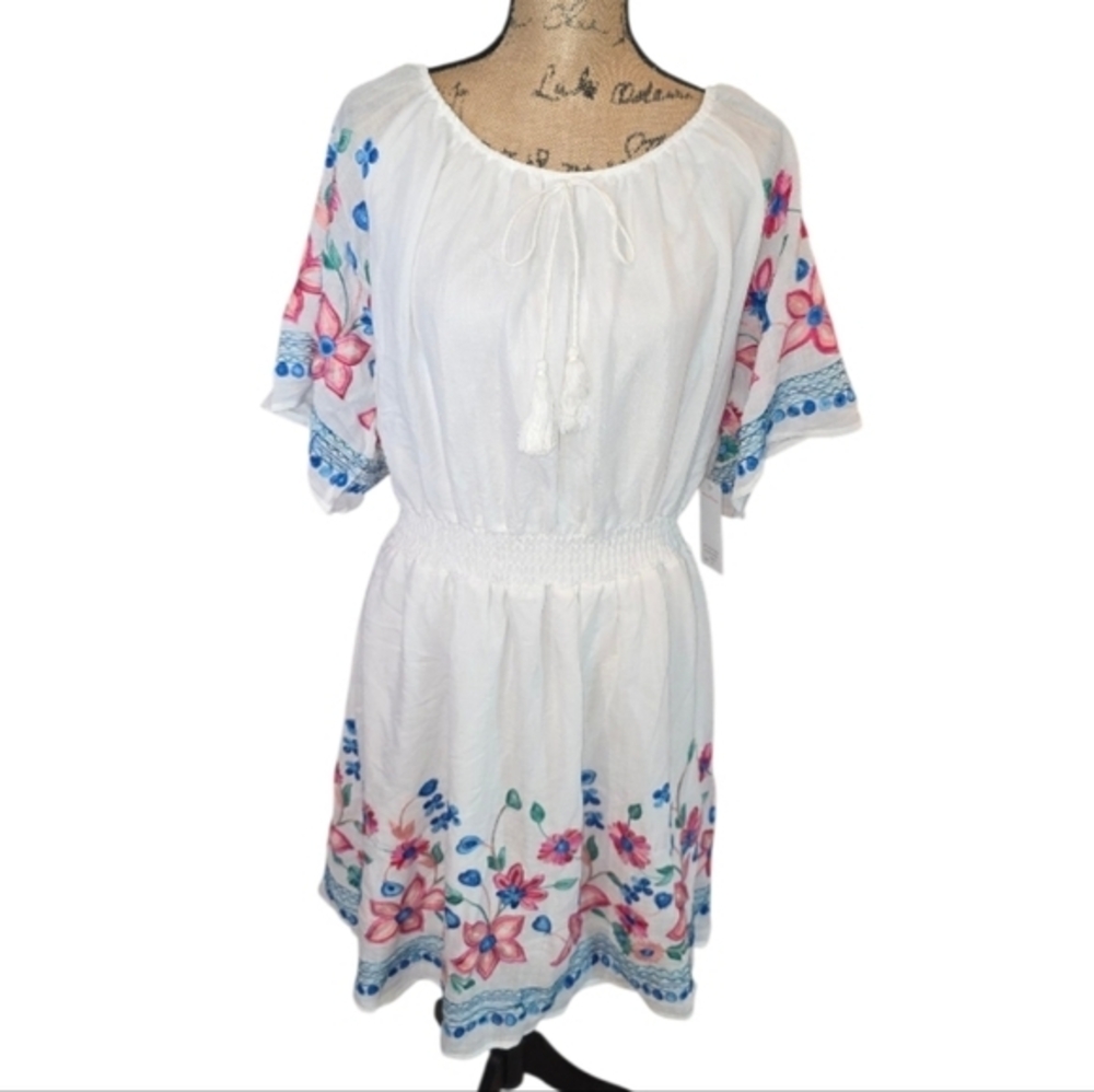 Ana & Rose White Floral Embroidered Boho Peasant Dress Plus Size 2X New‎